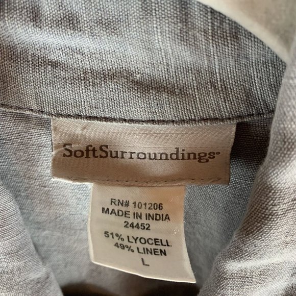 Soft Surroundings Tunic Top Women Large Gray Roll Tab Sleeve Ruffle Neck 7777 - Picture 2 of 6